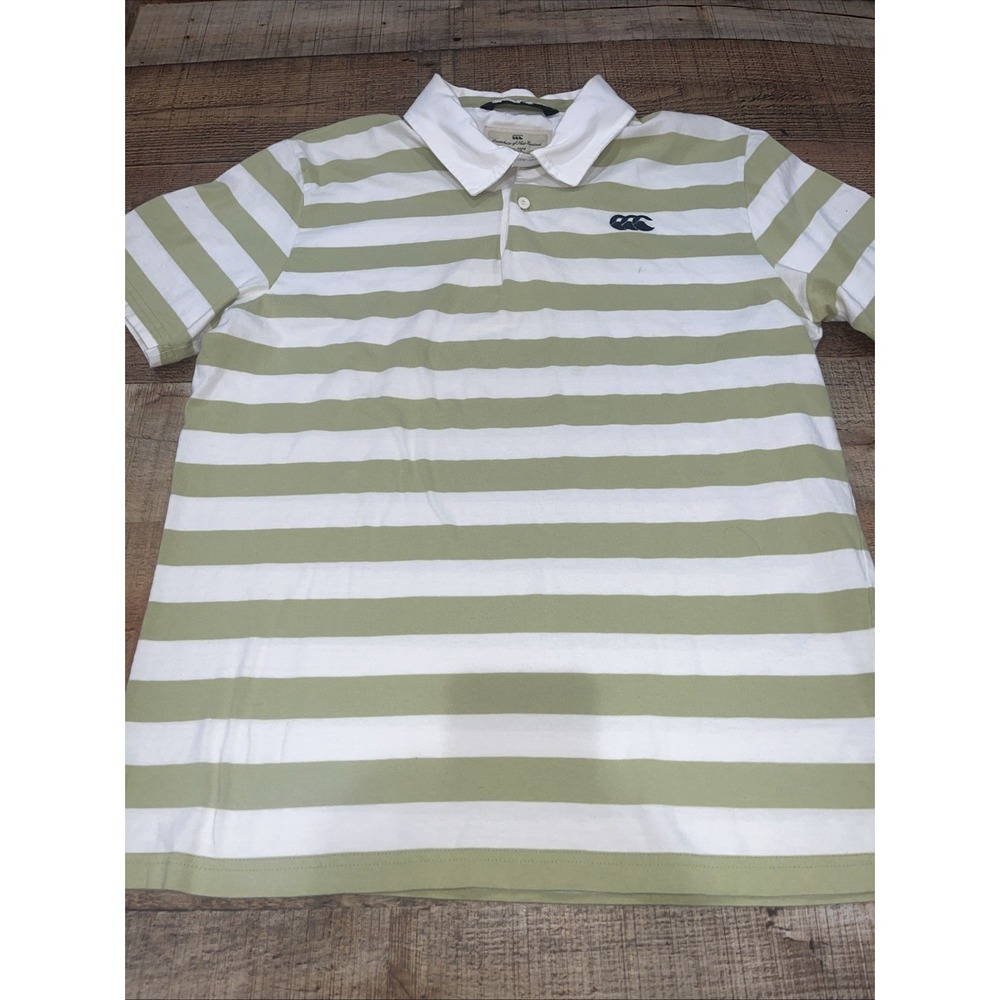Canterbury Of New Zealand Stripped Green‎ Rugby Polo Men's Sz L (2873)